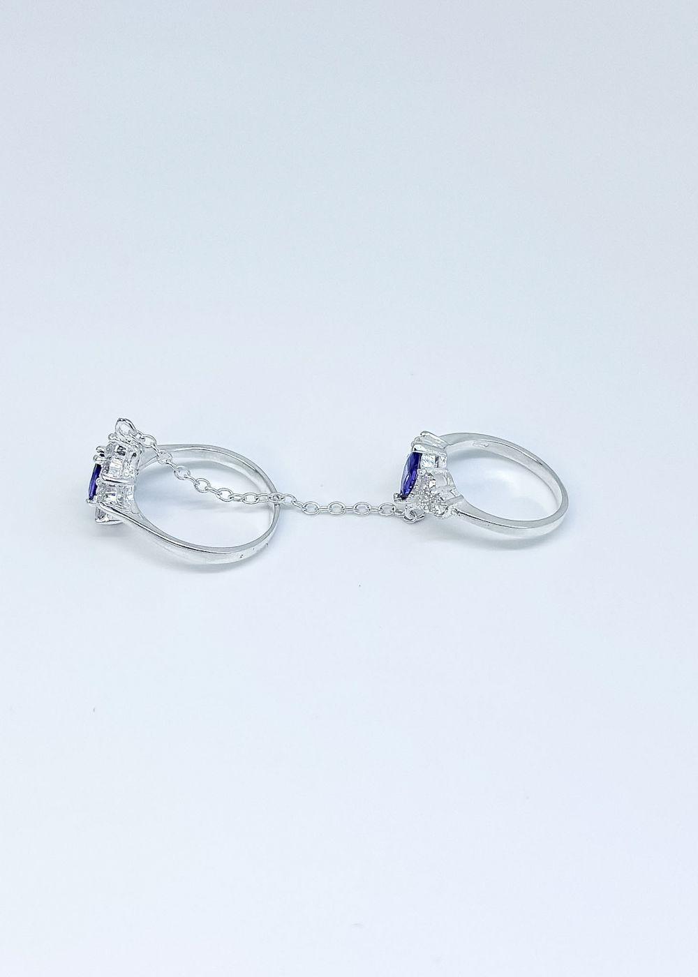 Anillo doble con circón morado en plata italiana 925-5