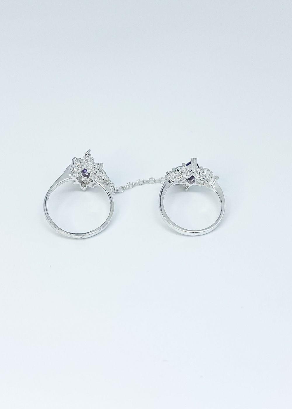Anillo doble con circón morado en plata italiana 925-6