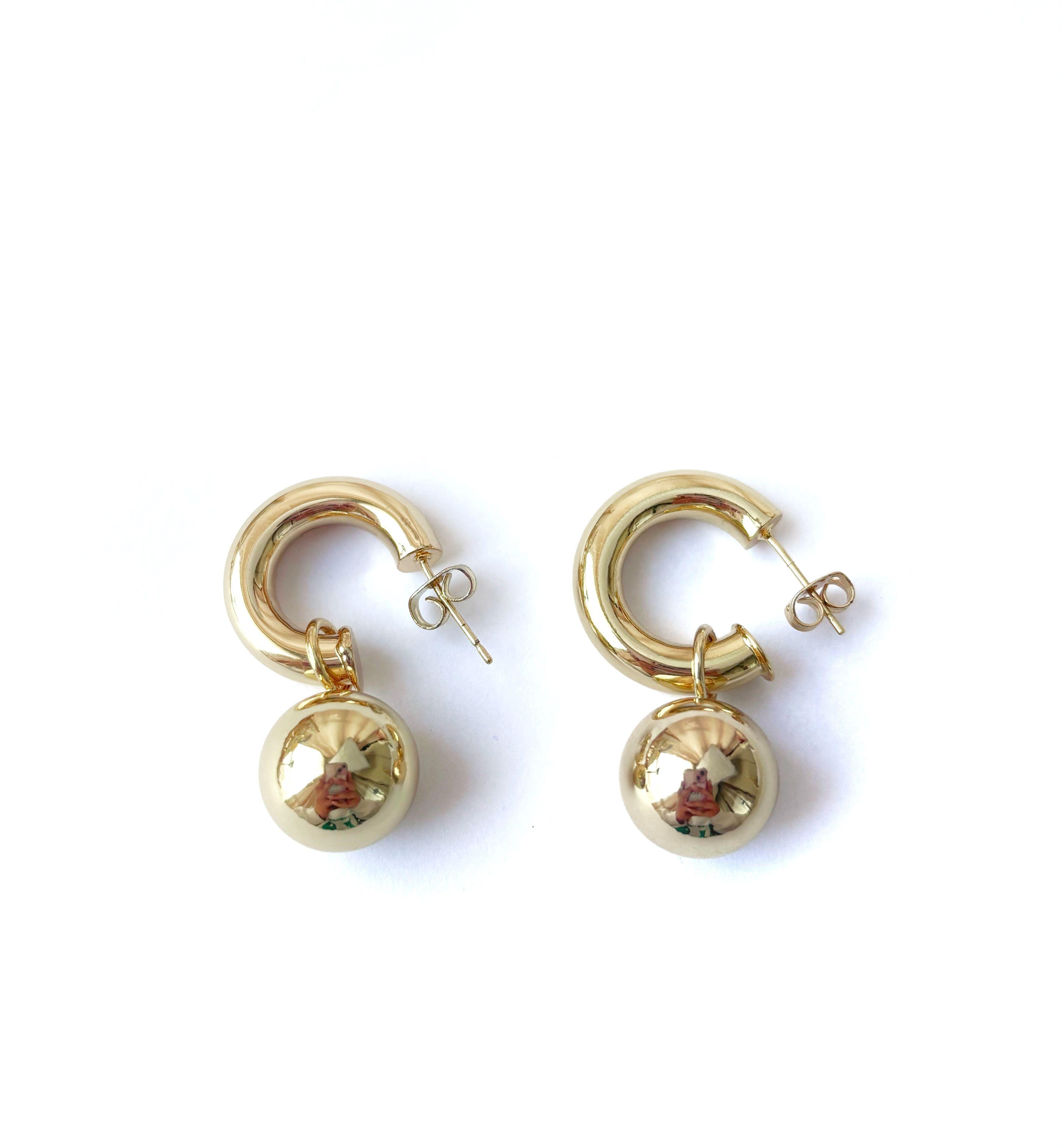 Aros medias argollas tubo esfera redonda oro laminado-0