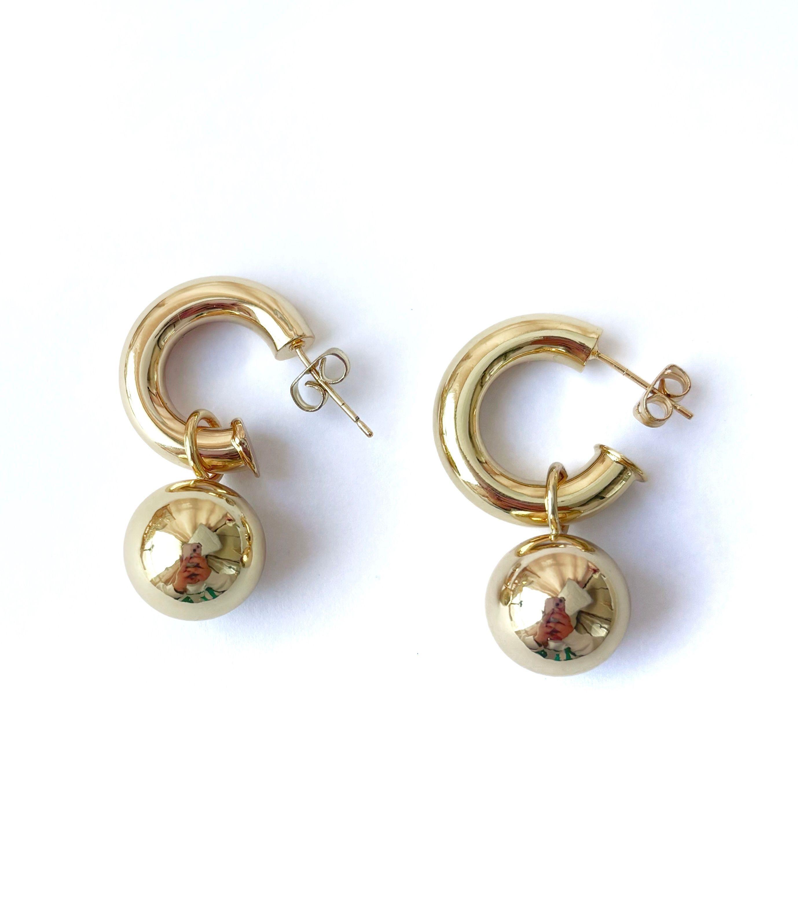 Aros medias argollas tubo esfera redonda oro laminado-1