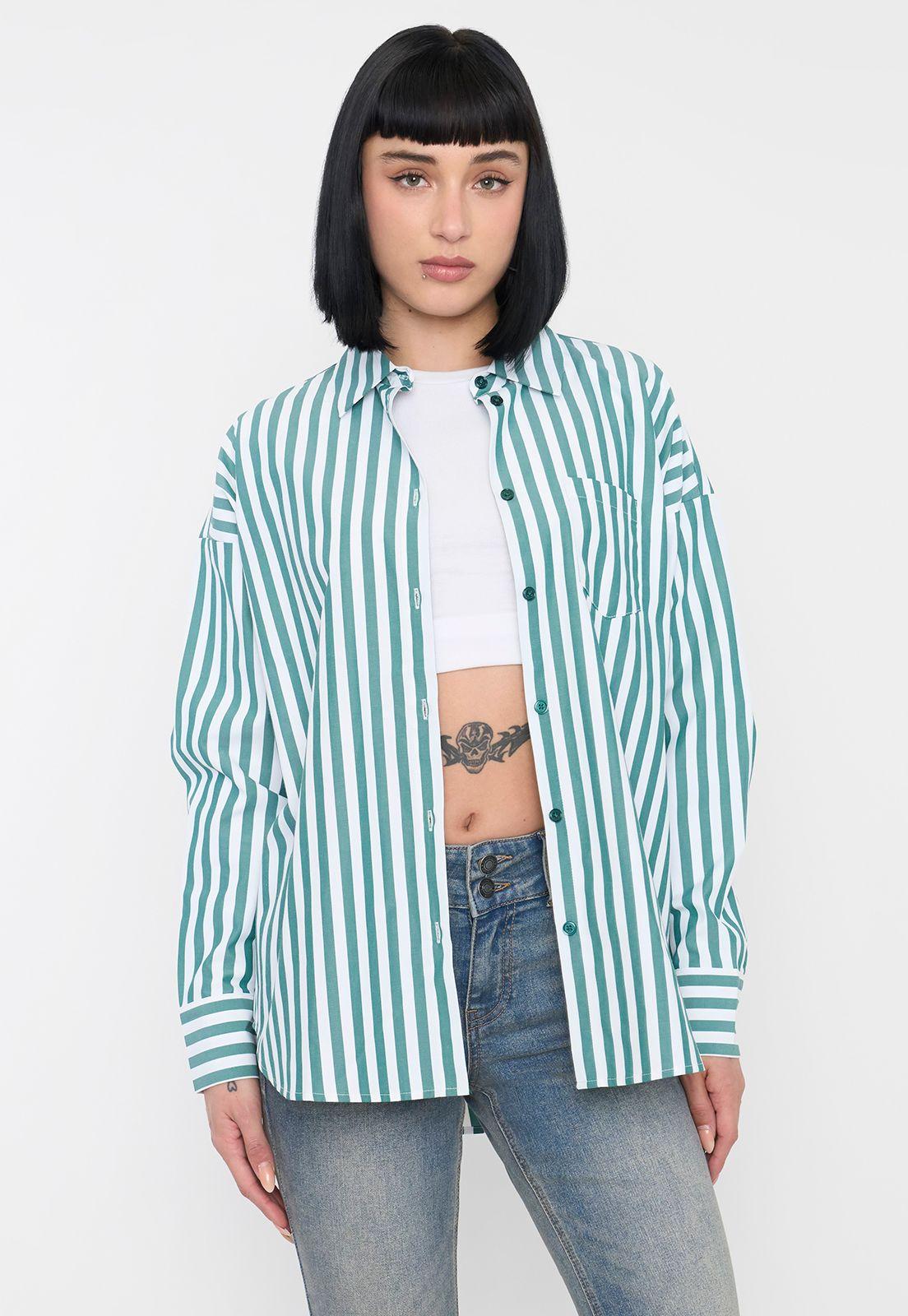 Blusa Mujer Camisera Rayas Verde Corona-0