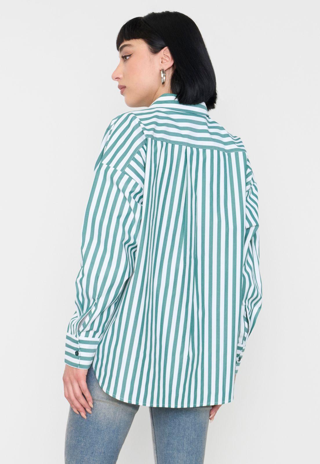 Blusa Mujer Camisera Rayas Verde Corona-1