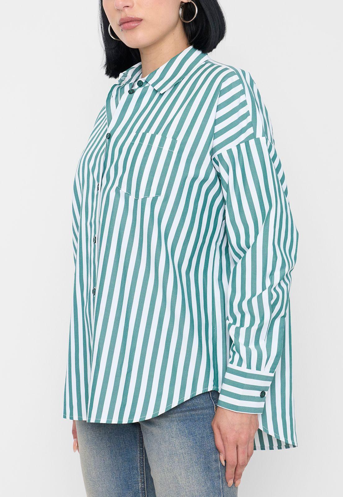 Blusa Mujer Camisera Rayas Verde Corona-2