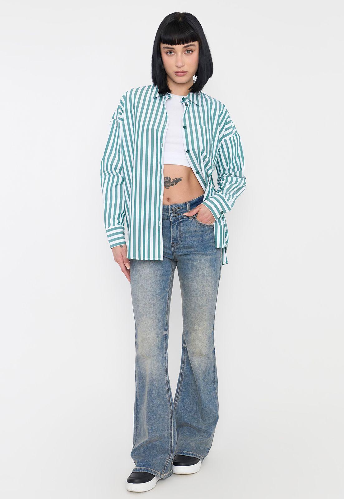 Blusa Mujer Camisera Rayas Verde Corona-3