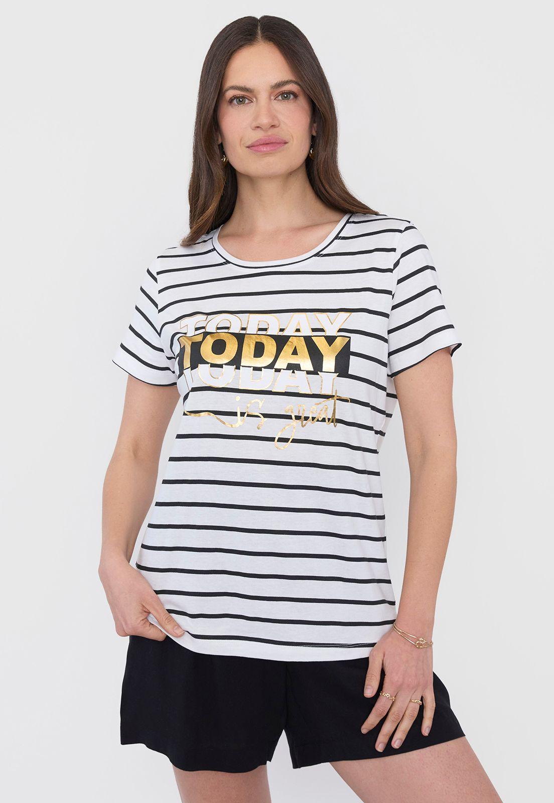 Polera Mujer Manga Corta Focal Print Rayas Corona-0