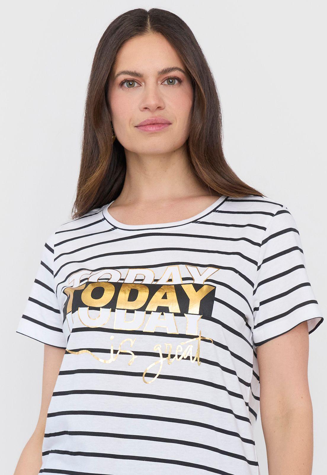 Polera Mujer Manga Corta Focal Print Rayas Corona-2