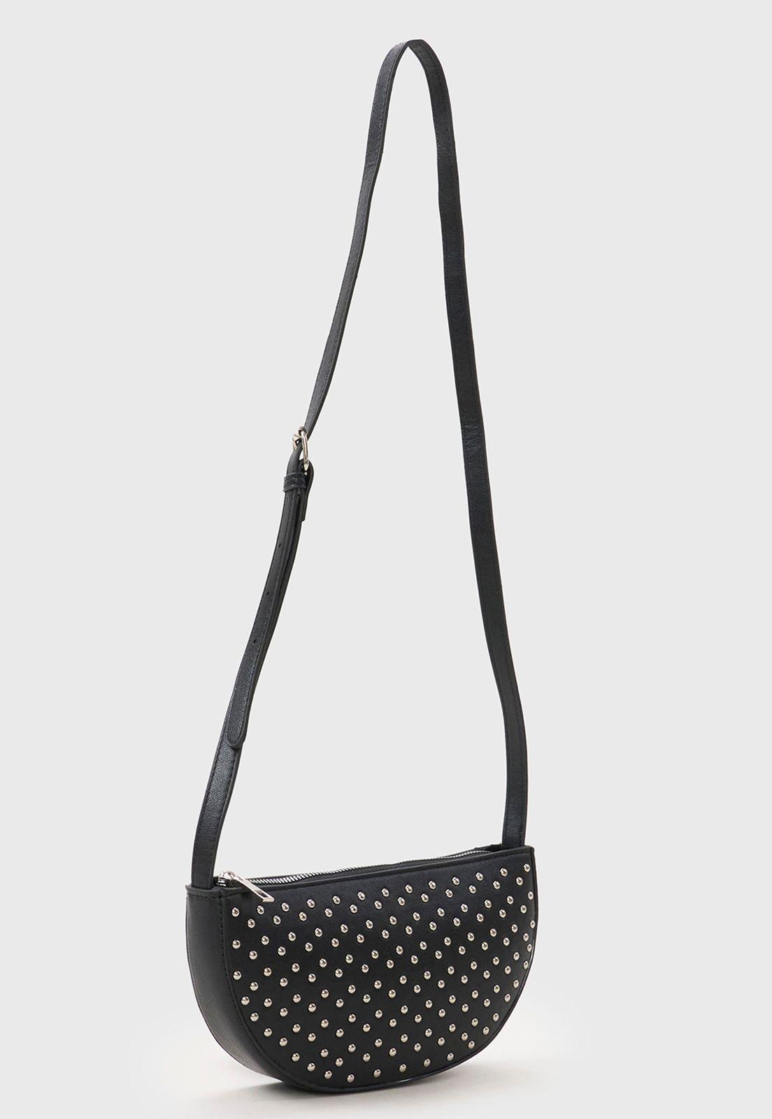 Bandolera Mujer Ecocuero Tachas Negro Corona-2