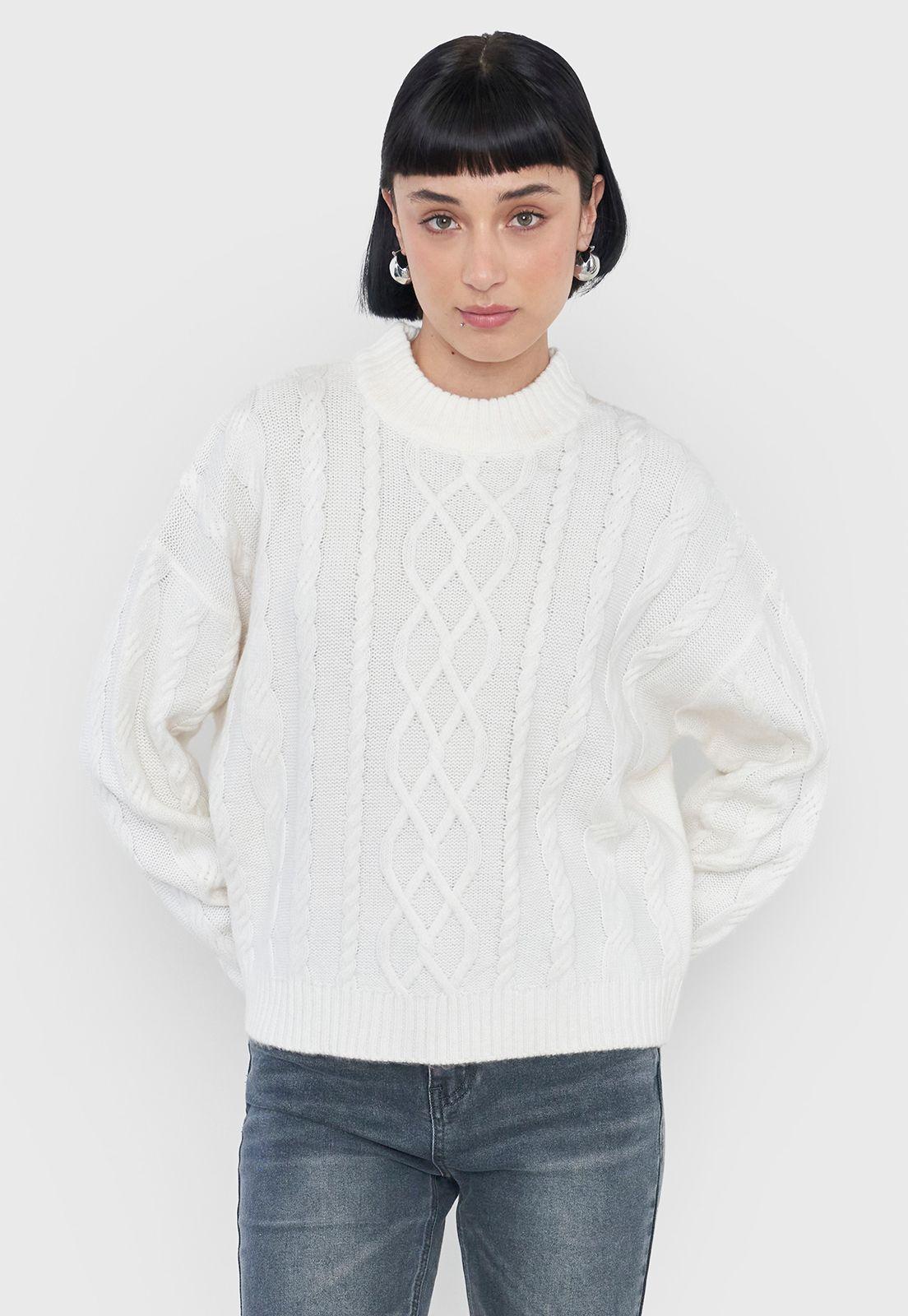 Sweater Mujer Cuello Moc Trenza Ecru Corona-0