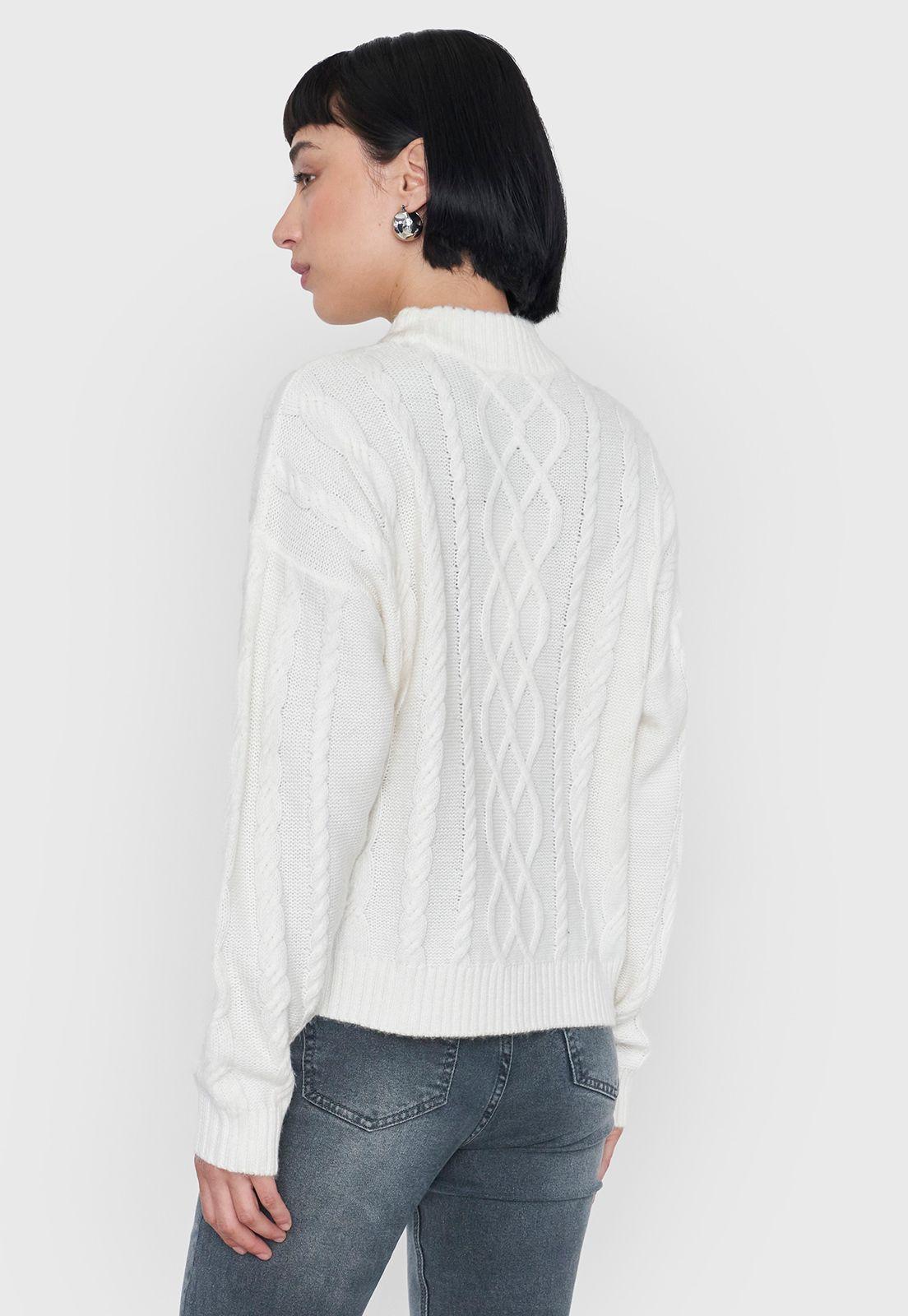 Sweater Mujer Cuello Moc Trenza Ecru Corona-1