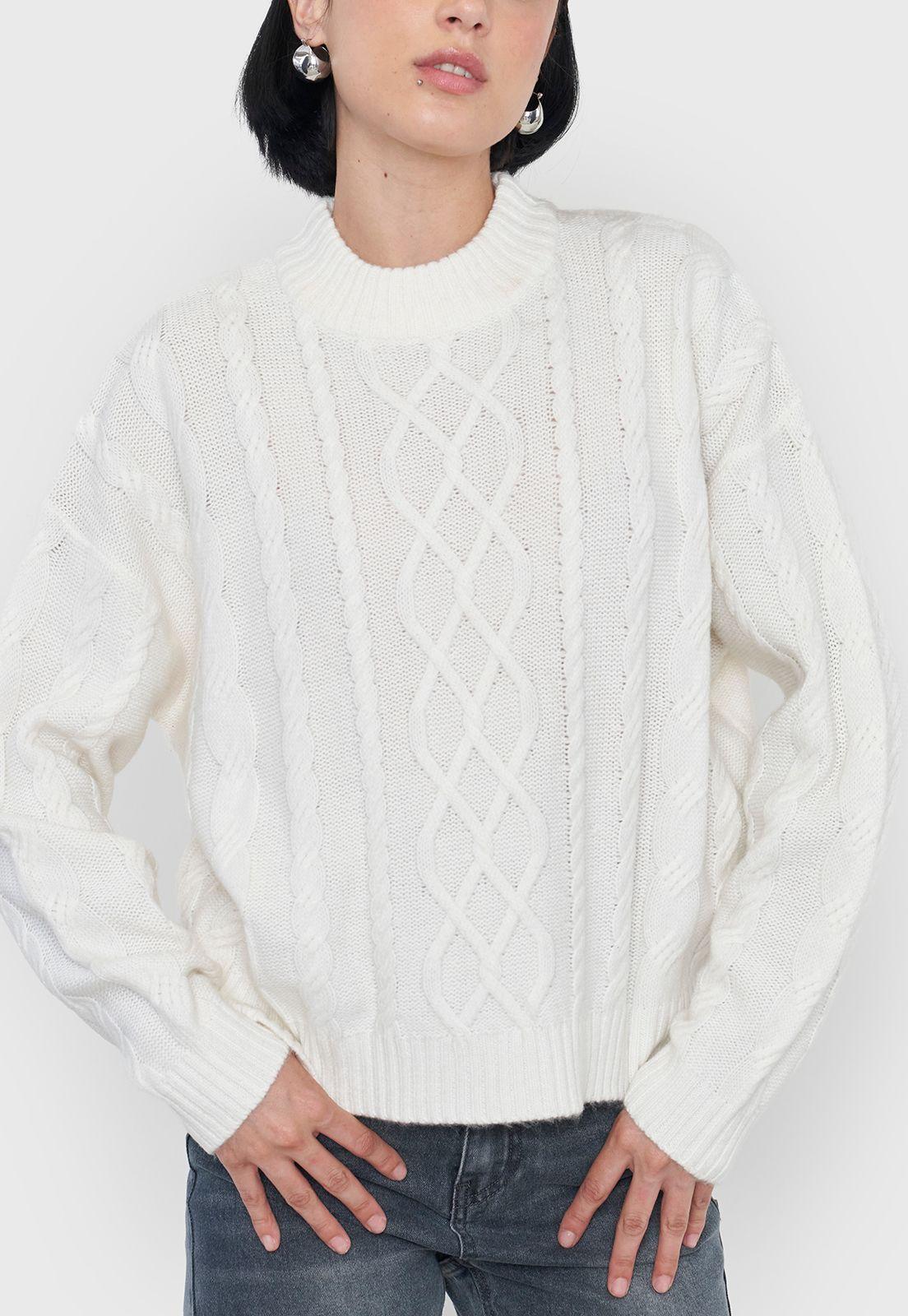 Sweater Mujer Cuello Moc Trenza Ecru Corona-2