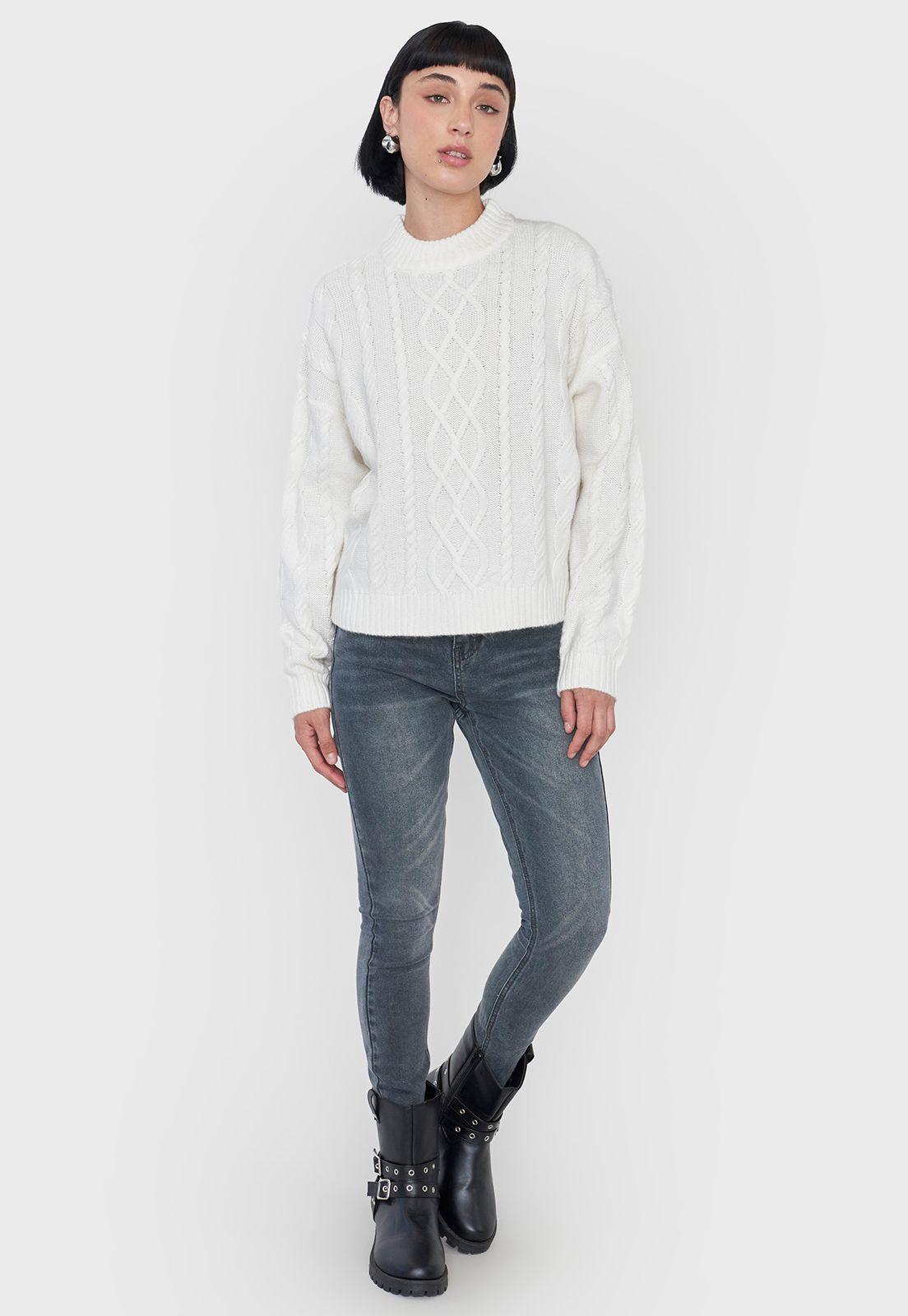 Sweater Mujer Cuello Moc Trenza Ecru Corona-3