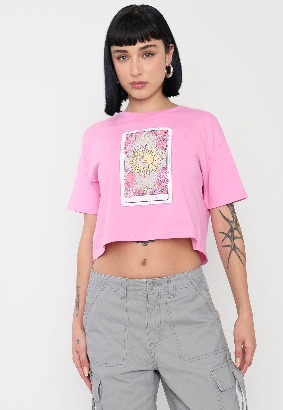 Polera Mujer Rosado Fun Manga Corta Crop Corona-0