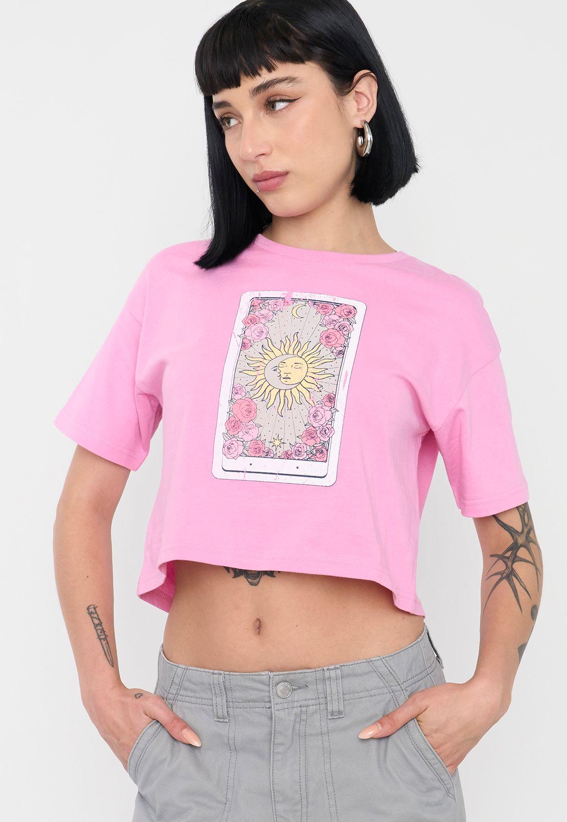 Polera Mujer Rosado Fun Manga Corta Crop Corona-2