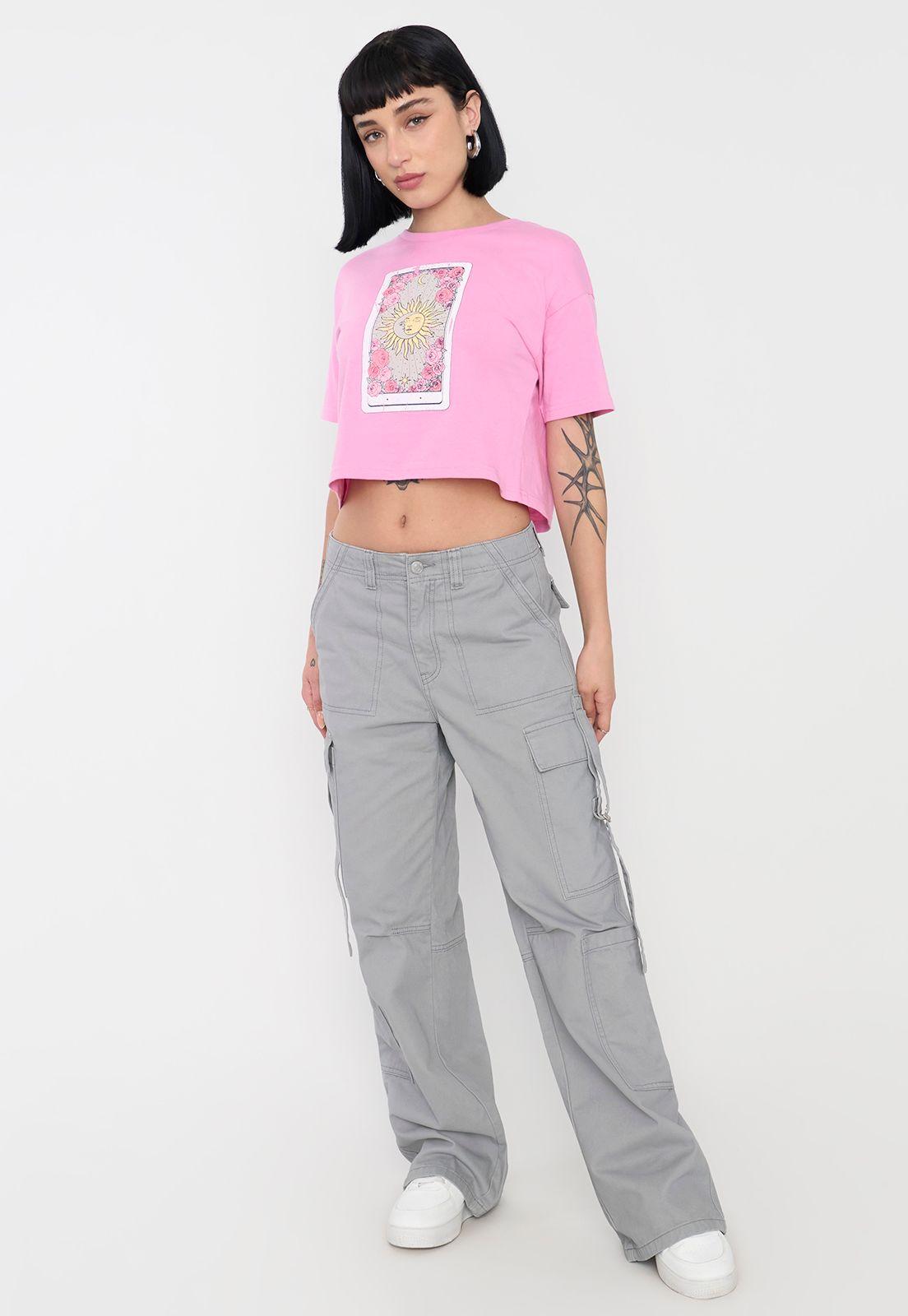 Polera Mujer Rosado Fun Manga Corta Crop Corona-3