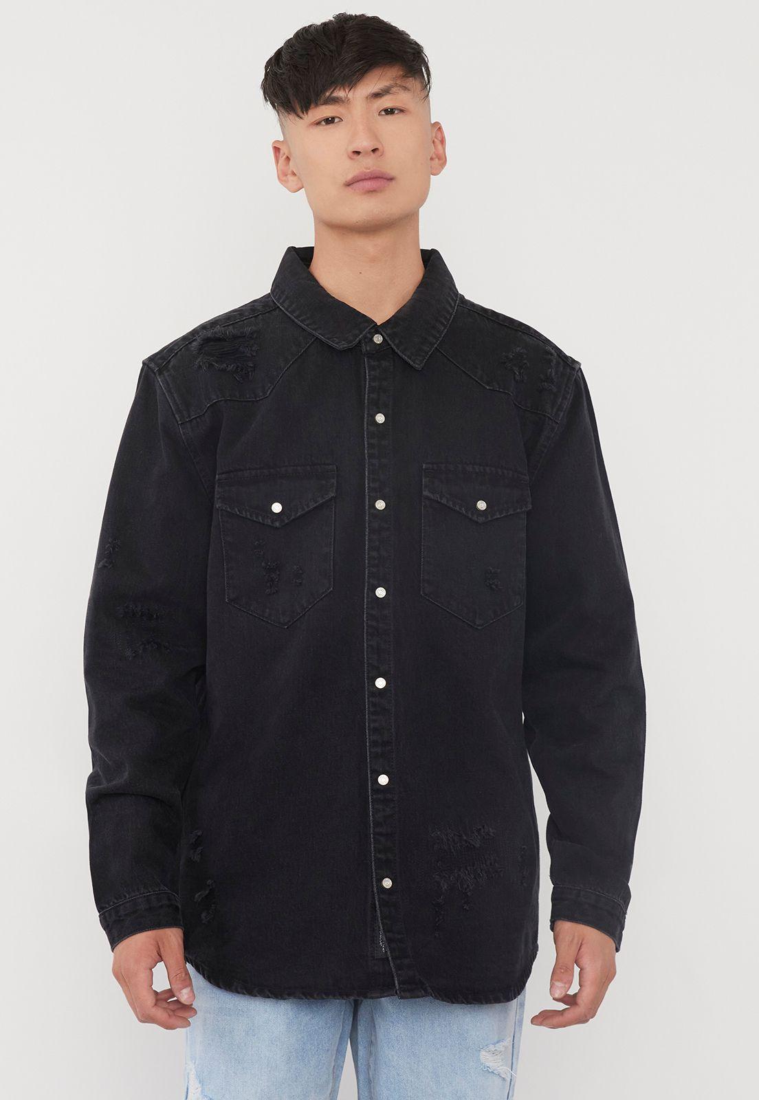 Sobrecamisa Hombre Roturas Rockera Negro Corona-0