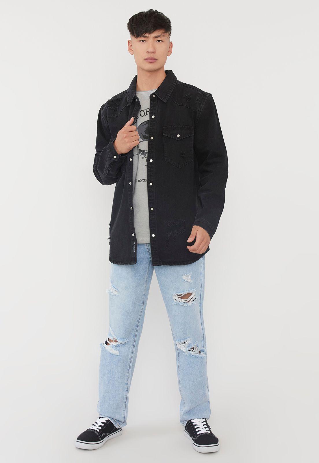Sobrecamisa Hombre Roturas Rockera Negro Corona-3