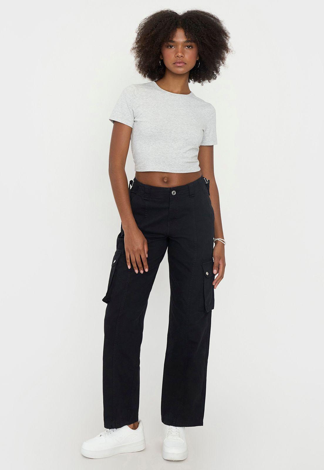 Pantalón Mujer Cargo Ajustable Negro Corona-0