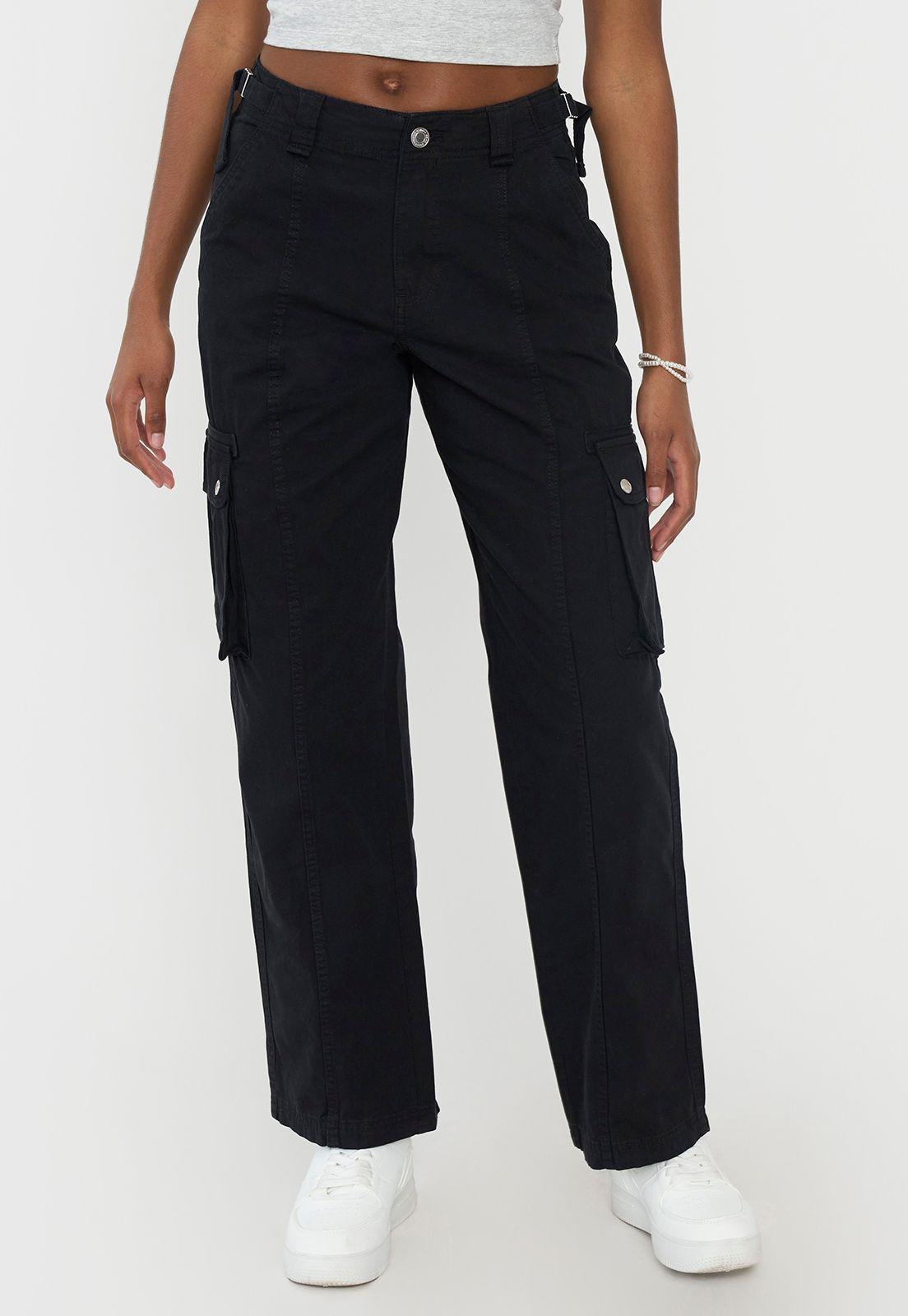 Pantalón Mujer Cargo Ajustable Negro Corona-1