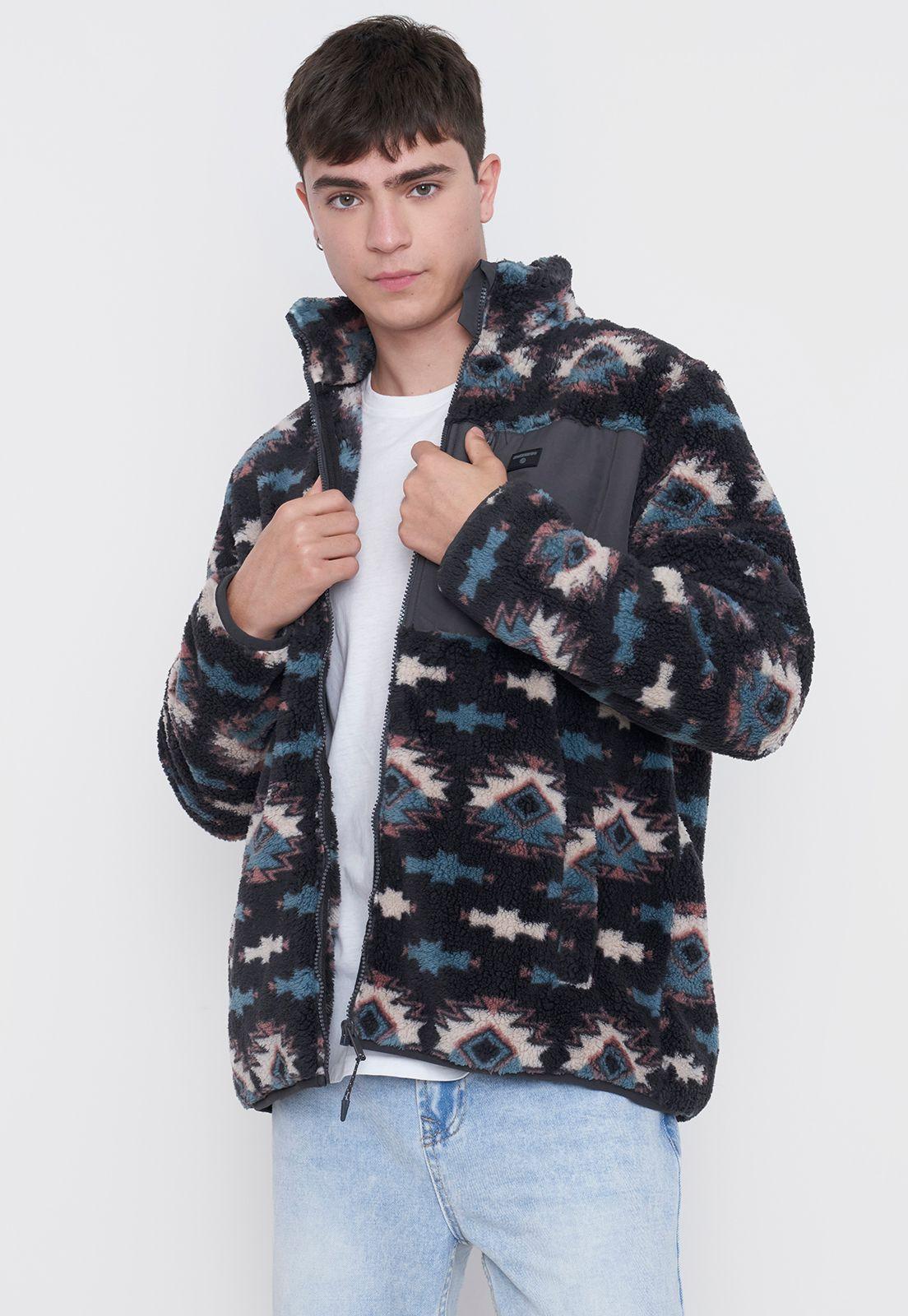 Polerón Hombre Coral Print Full Zipper Verde Militar Corona-0