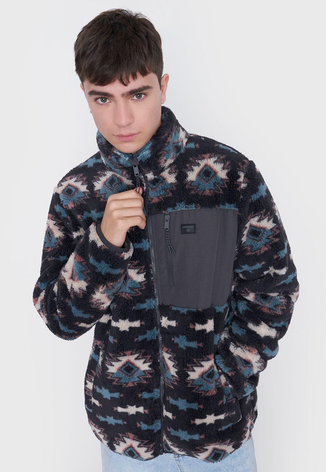 Polerón Hombre Coral Print Full Zipper Verde Militar Corona-2