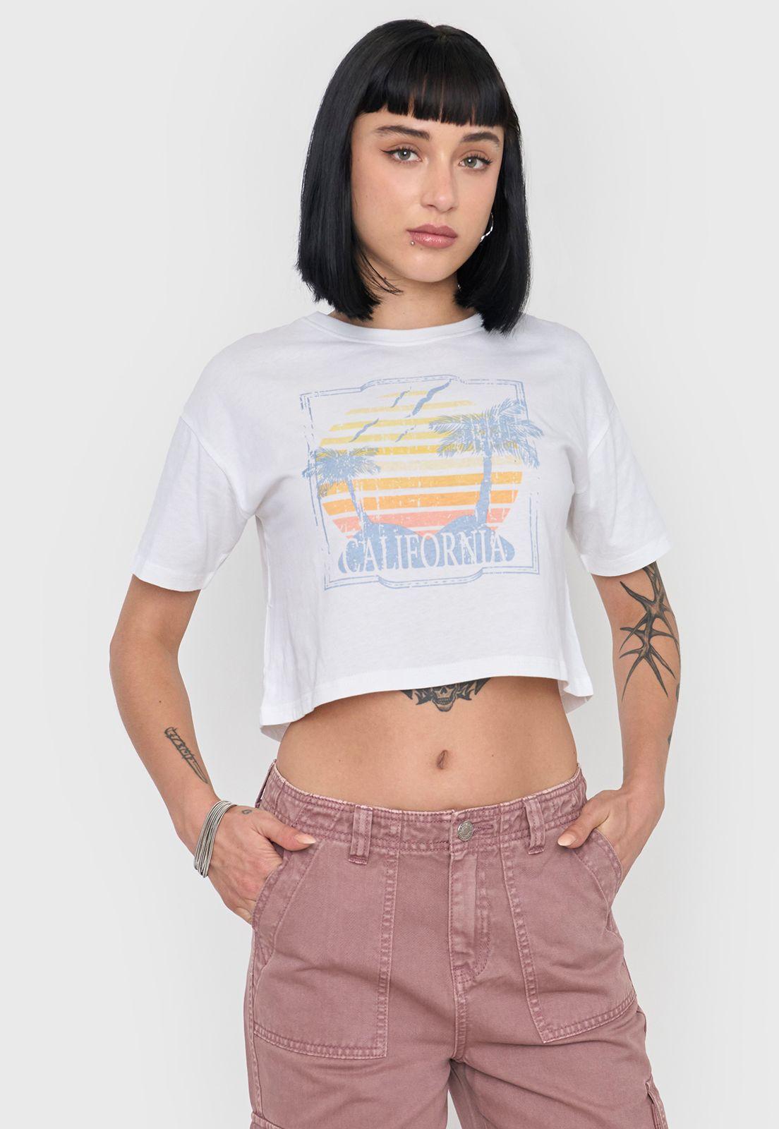 Polera Mujer Fun Manga Corta Crop Color Blanco Corona-0