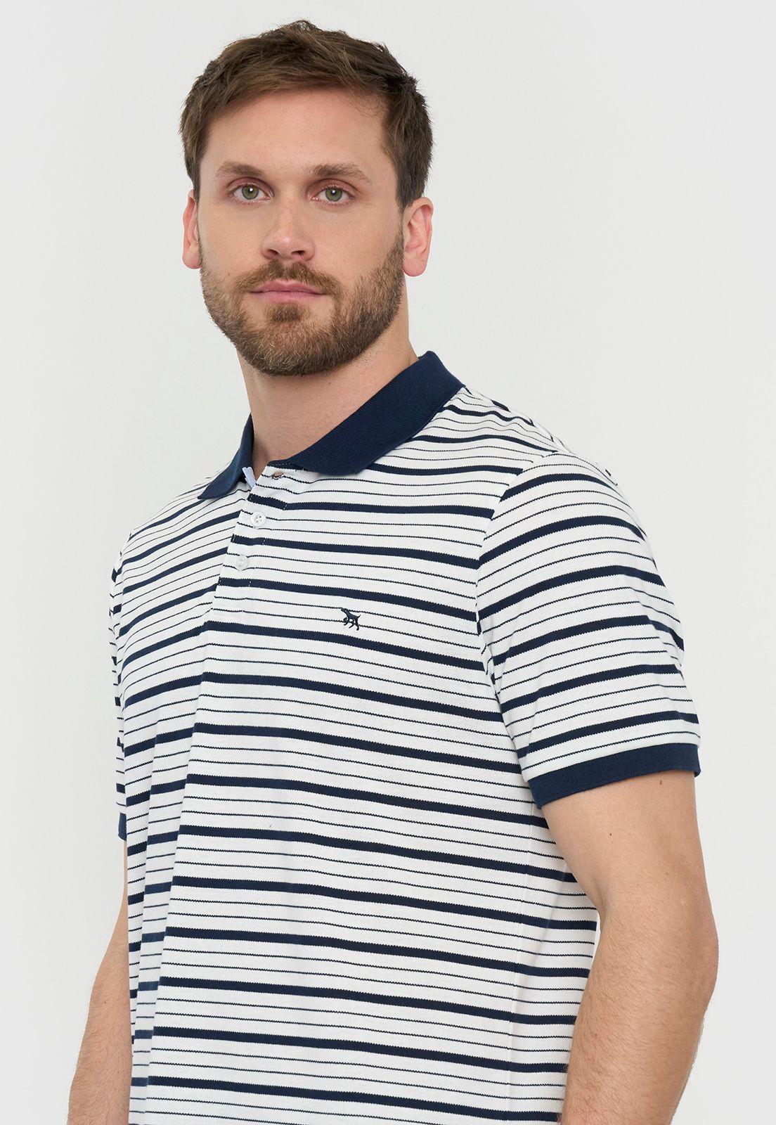 Polera Hombre Piqué Rayas Blanco Corona-2