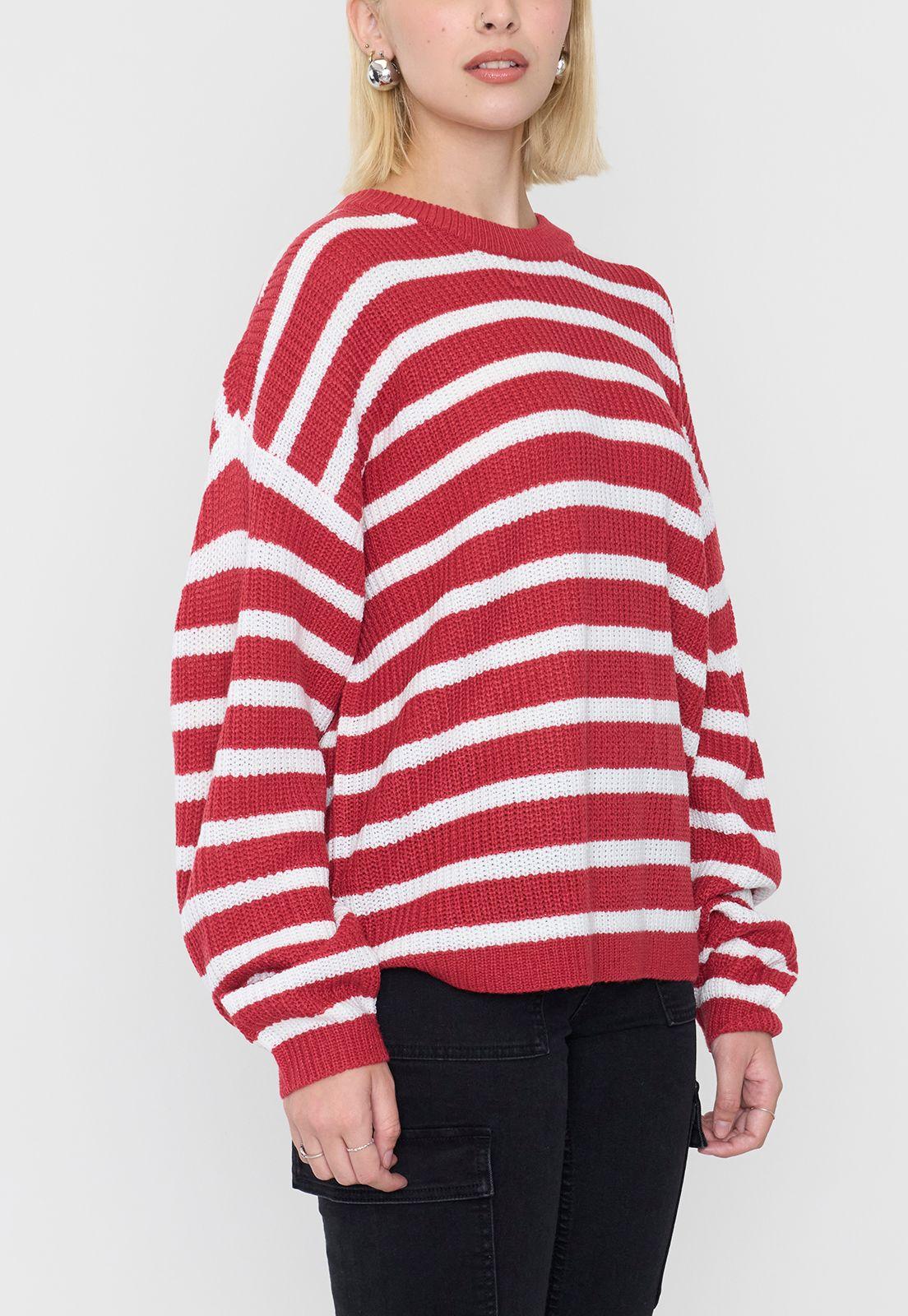Sweater Mujer Líneas Blanco/Rojo Corona-2