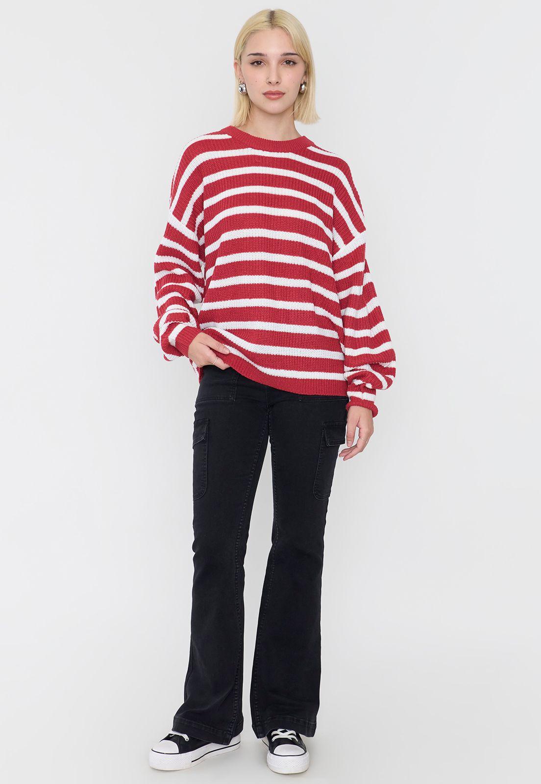 Sweater Mujer Líneas Blanco/Rojo Corona-3