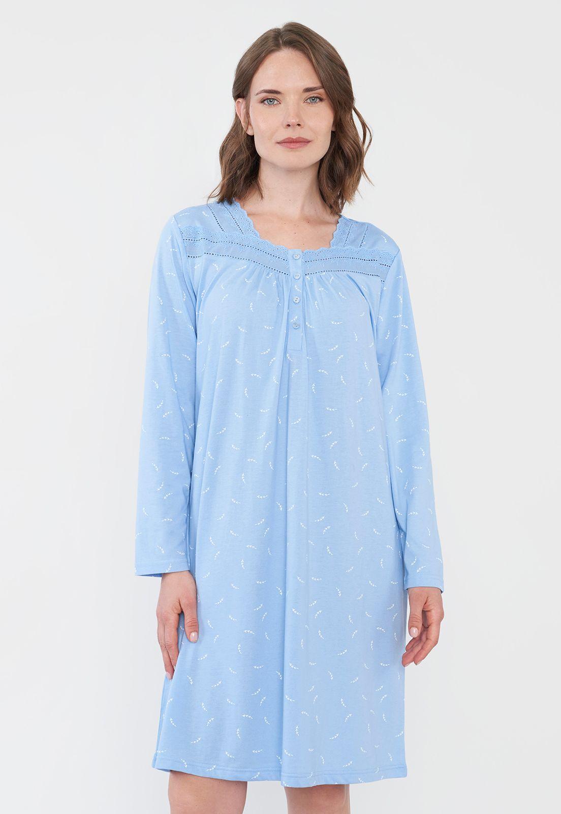 Camisa de Dormir Mujer Manga Larga Celeste Corona-0