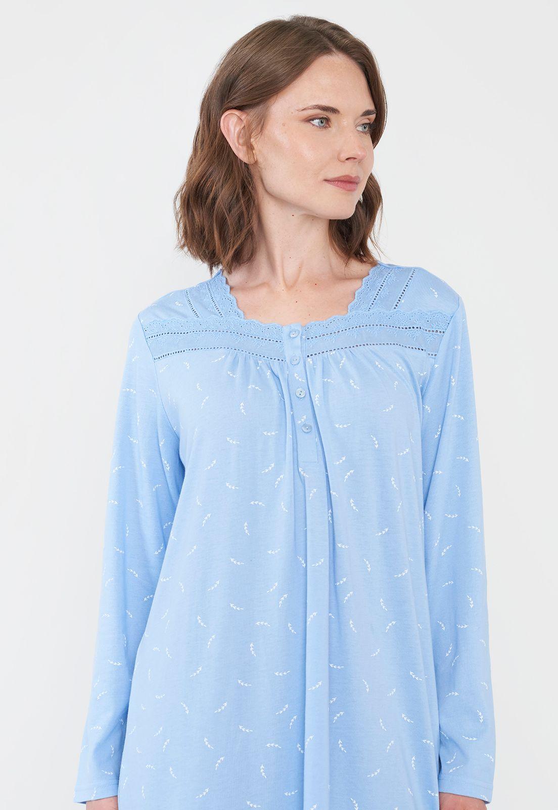 Camisa de Dormir Mujer Manga Larga Celeste Corona-2