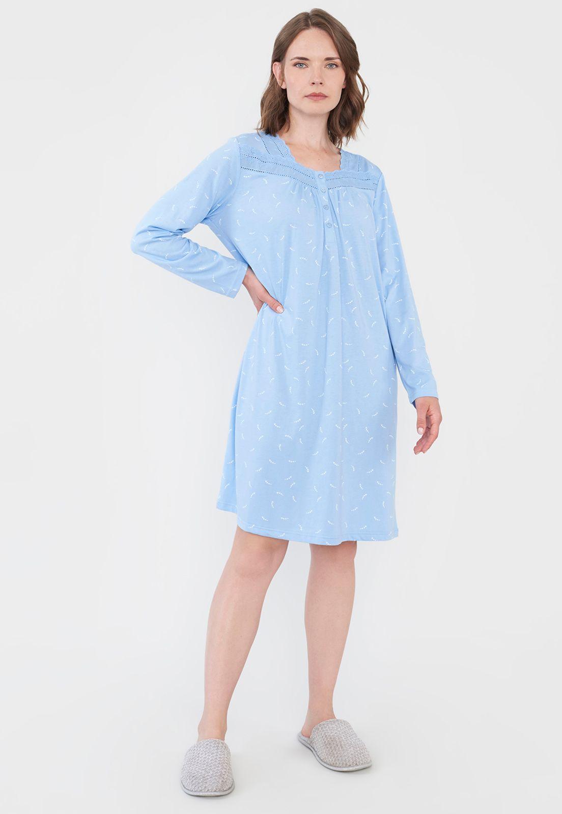 Camisa de Dormir Mujer Manga Larga Celeste Corona-3