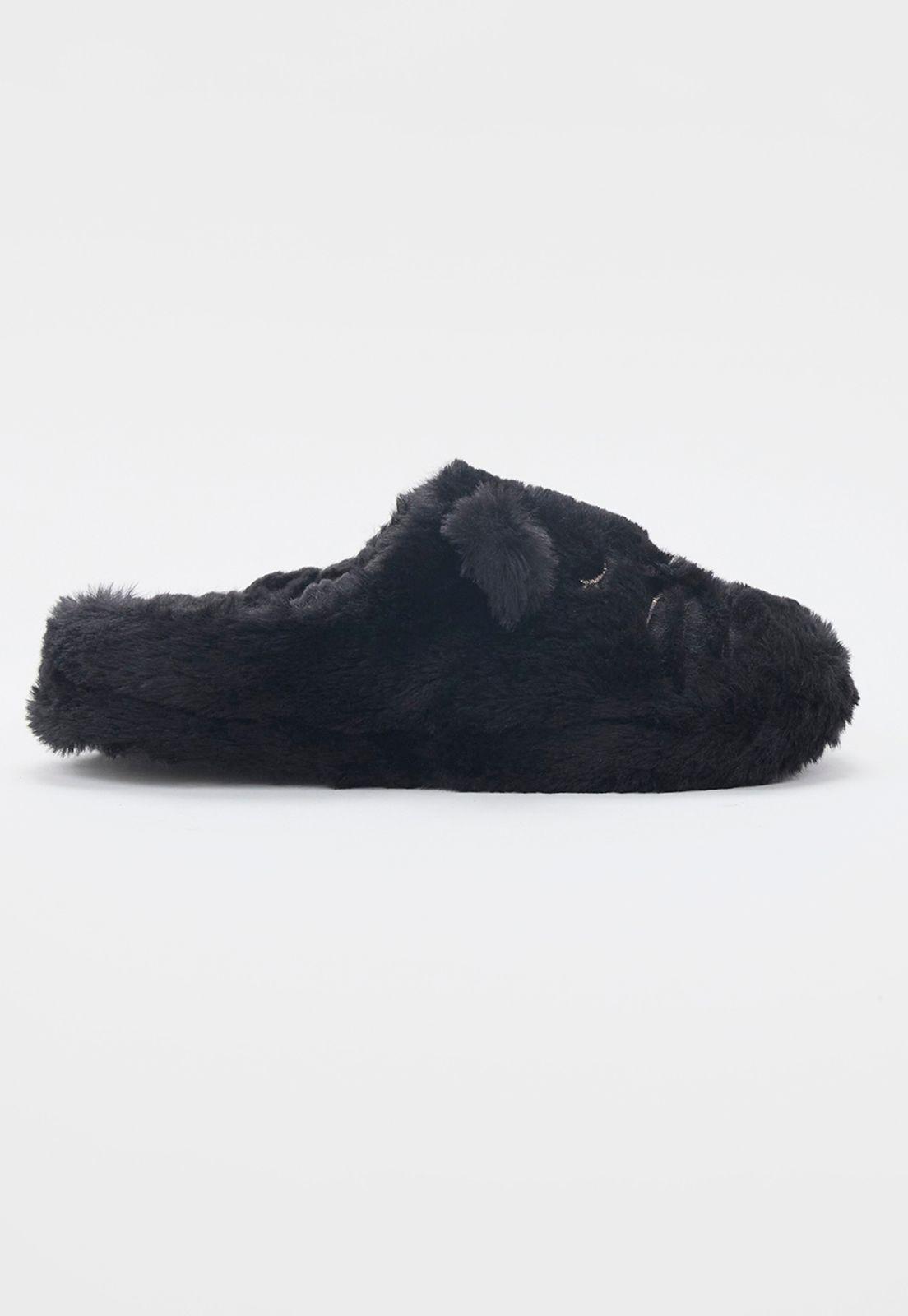 Pantufla Mujer Orejas 3D Gato Negro Corona-1