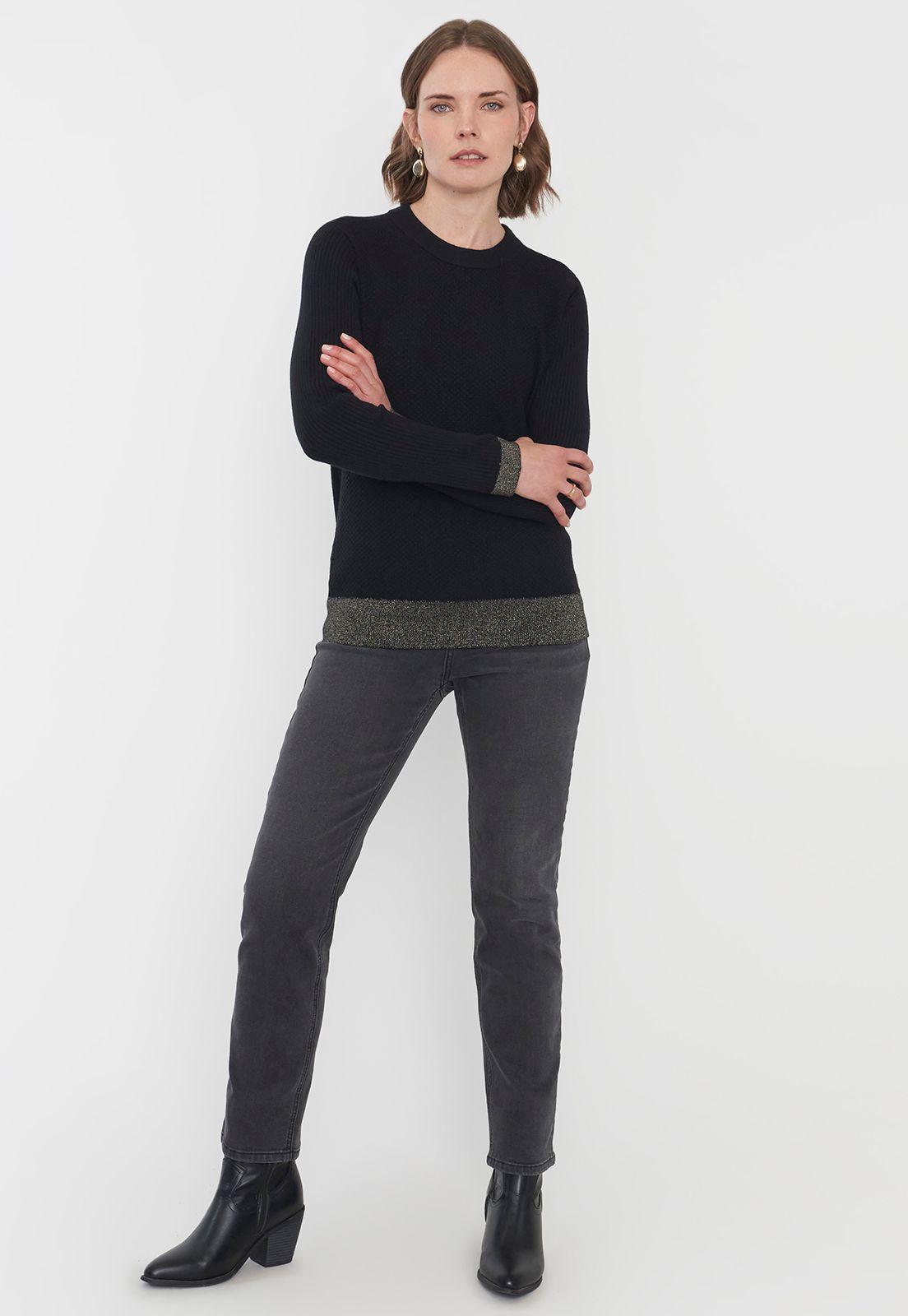 Sweater Mujer Cerrado Trenzado Color Negro Corona-3