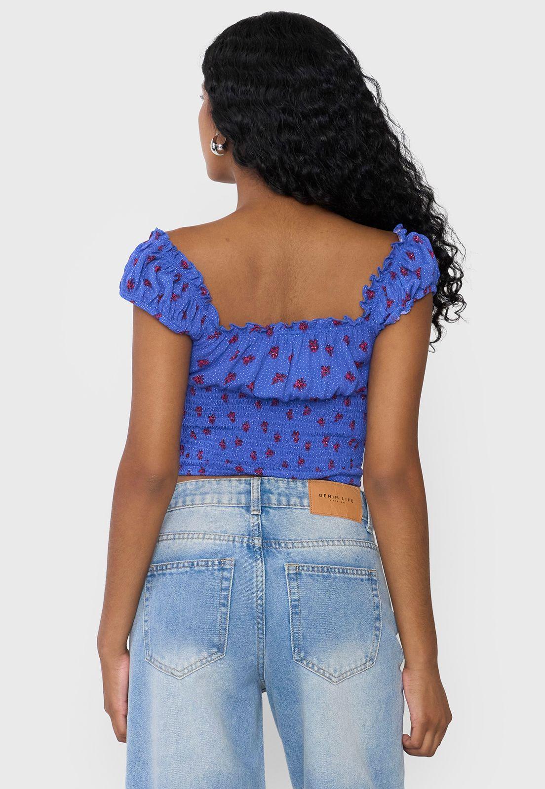 Blusa Mujer Peto Off Shoulder Amarras Azul Corona-1