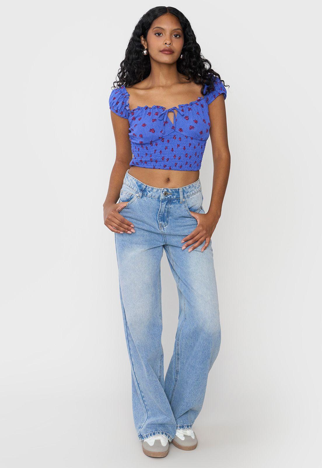 Blusa Mujer Peto Off Shoulder Amarras Azul Corona-3