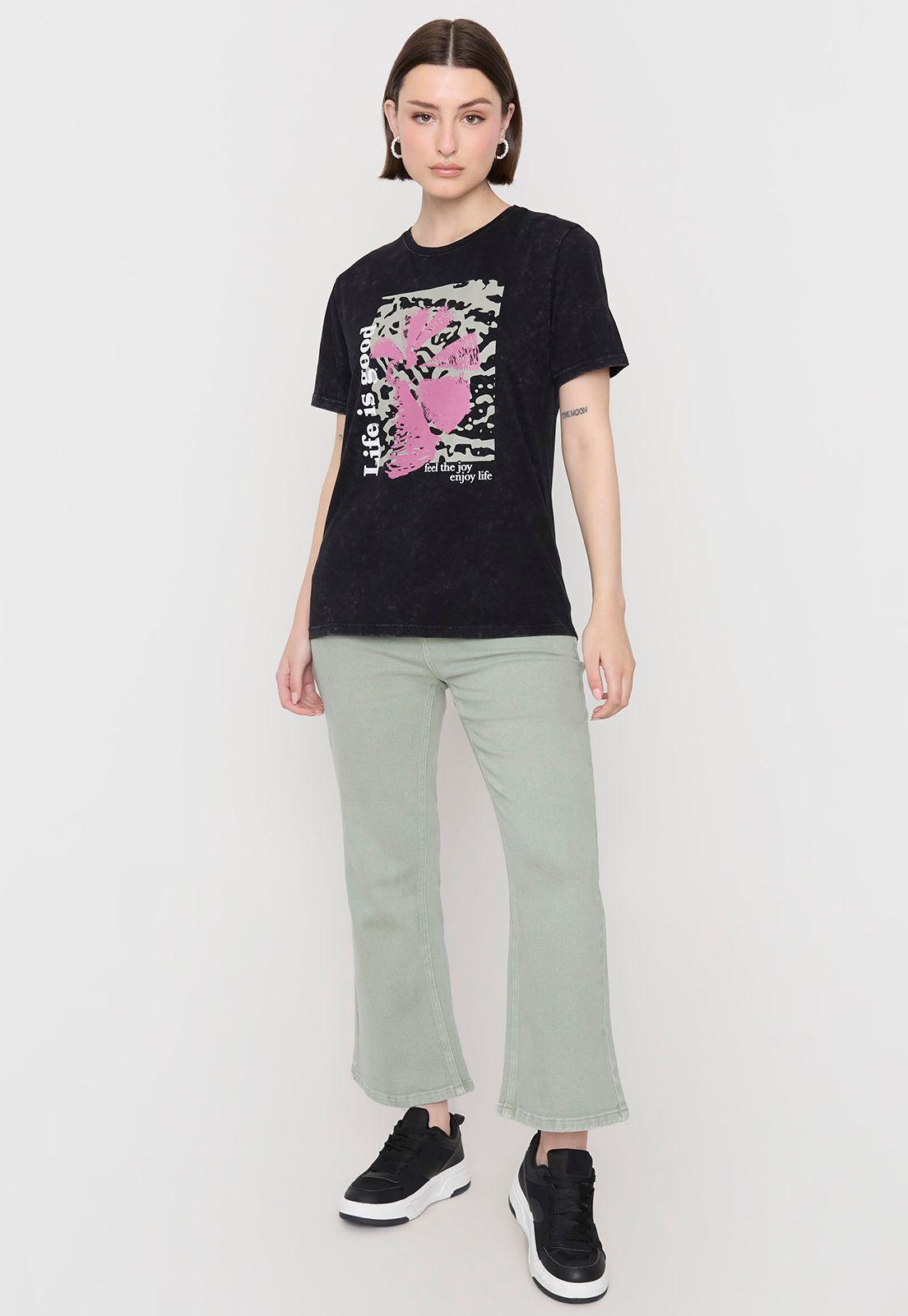 Polera Mujer Folia M/C Negro Corona-3