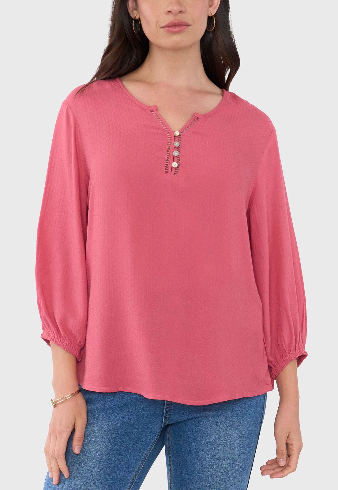 Blusa Mujer Botones Macramé Rosado Corona-2