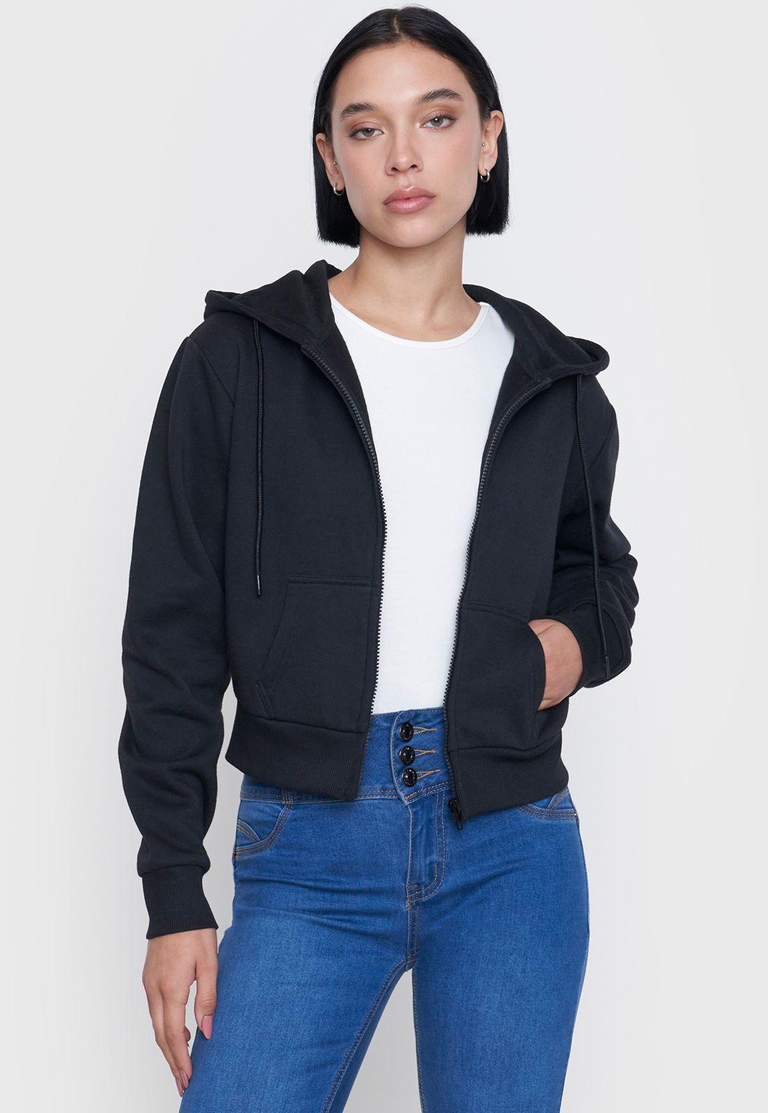 Polerón Mujer Crop Full Zipper Negro Corona-0