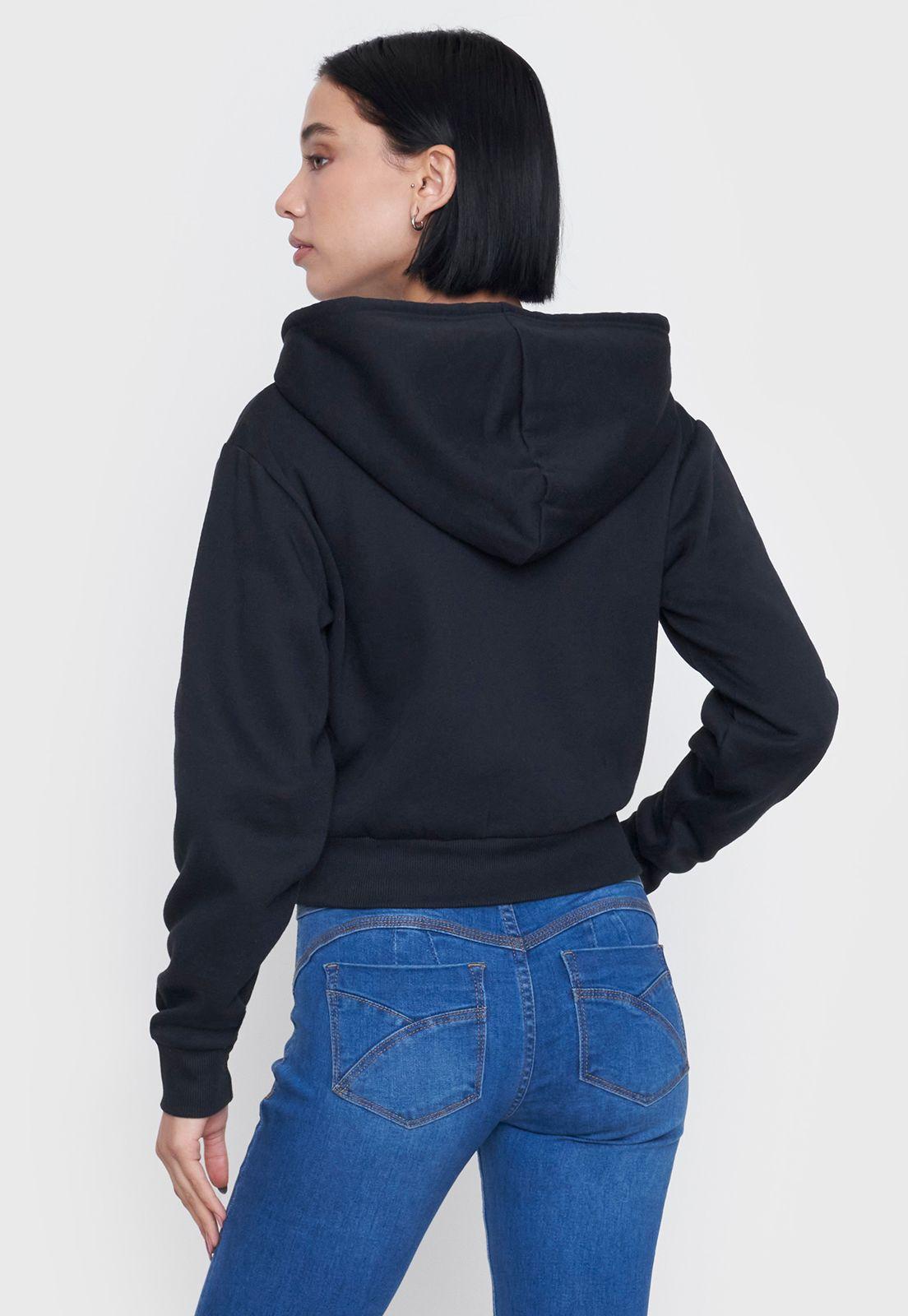Polerón Mujer Crop Full Zipper Negro Corona-1