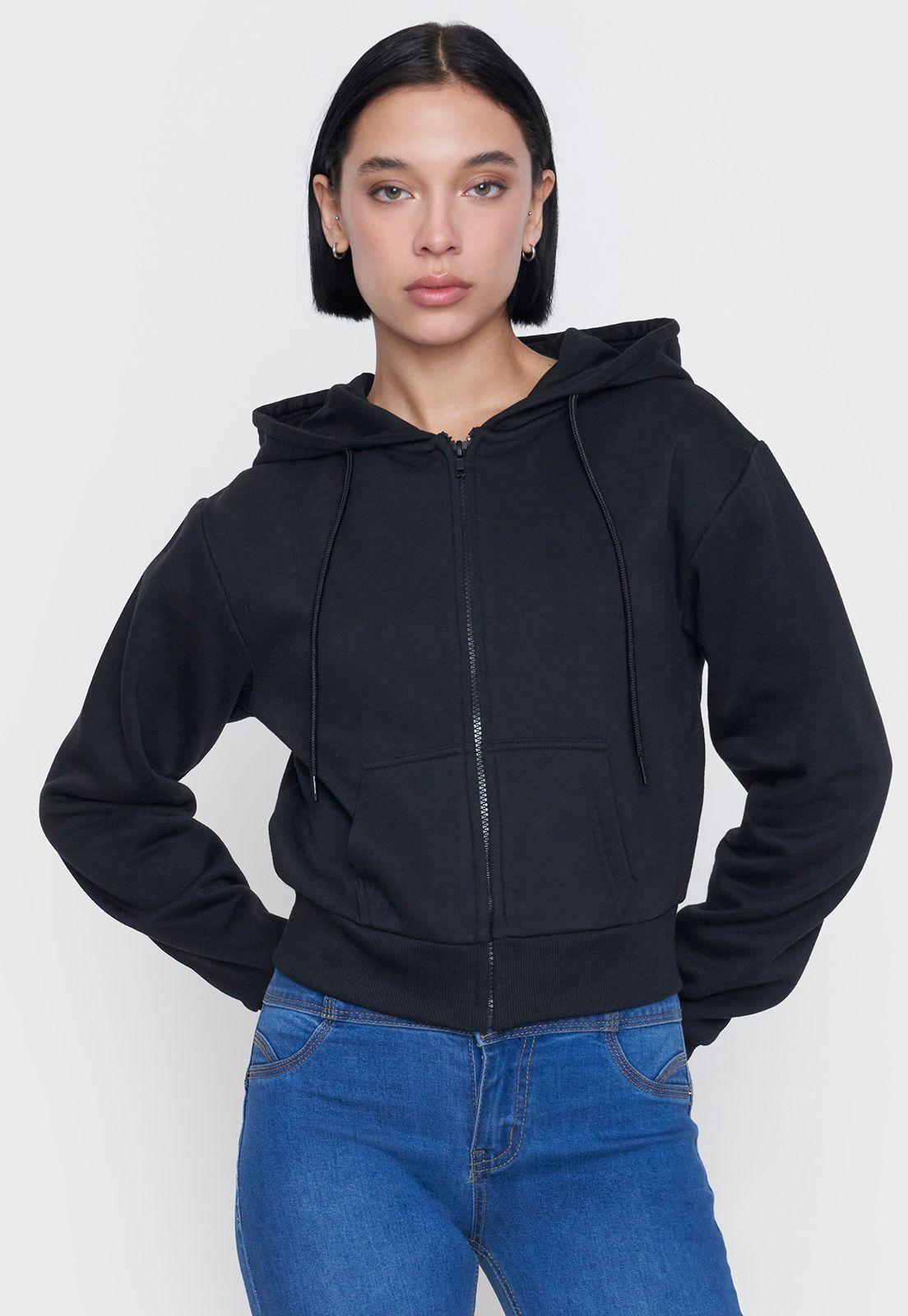 Polerón Mujer Crop Full Zipper Negro Corona-2