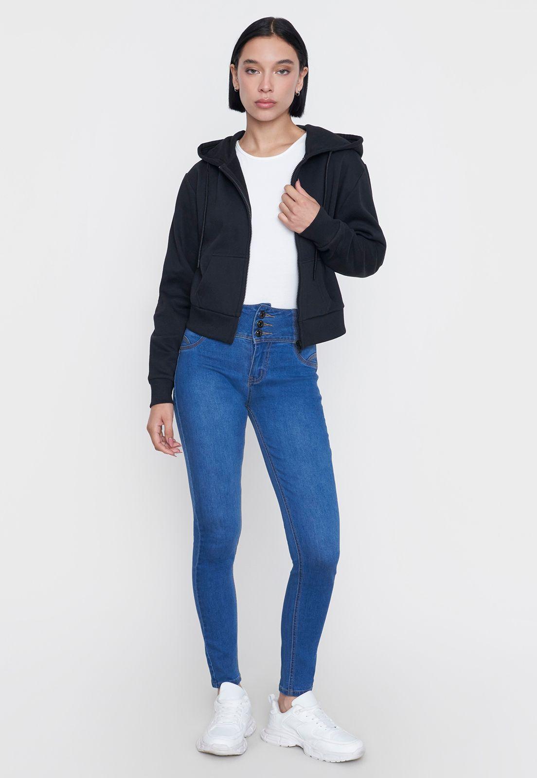 Polerón Mujer Crop Full Zipper Negro Corona-3