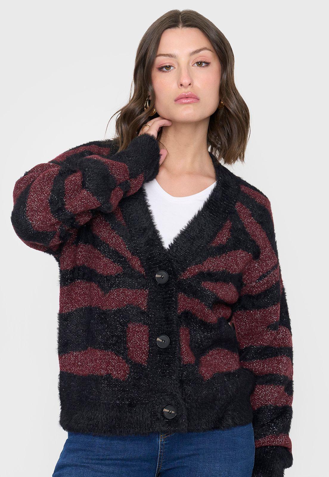 Cardigán Mujer Lurex Print Burdeo Corona-2