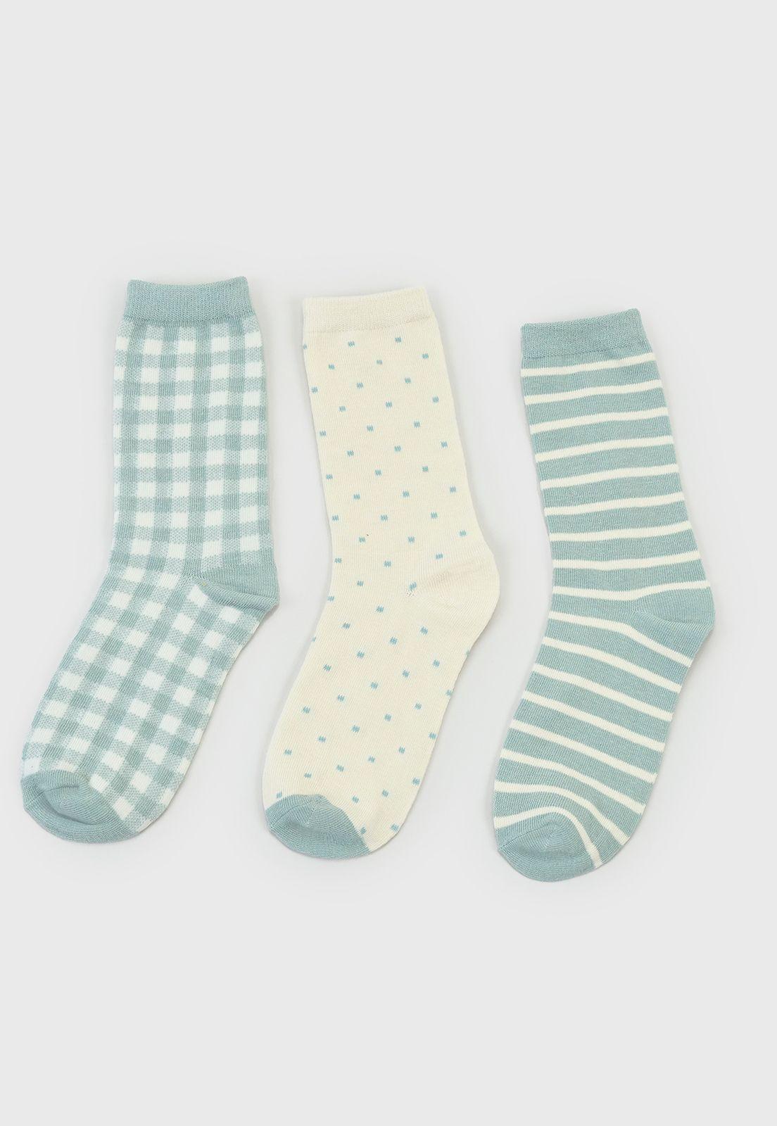 Calcetines Mujer Tripack Largos Mix Celeste Corona-2