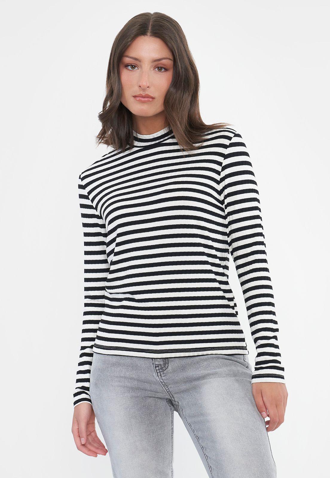 Polera Mujer Beatle Rib Negro/Blanco Corona-0