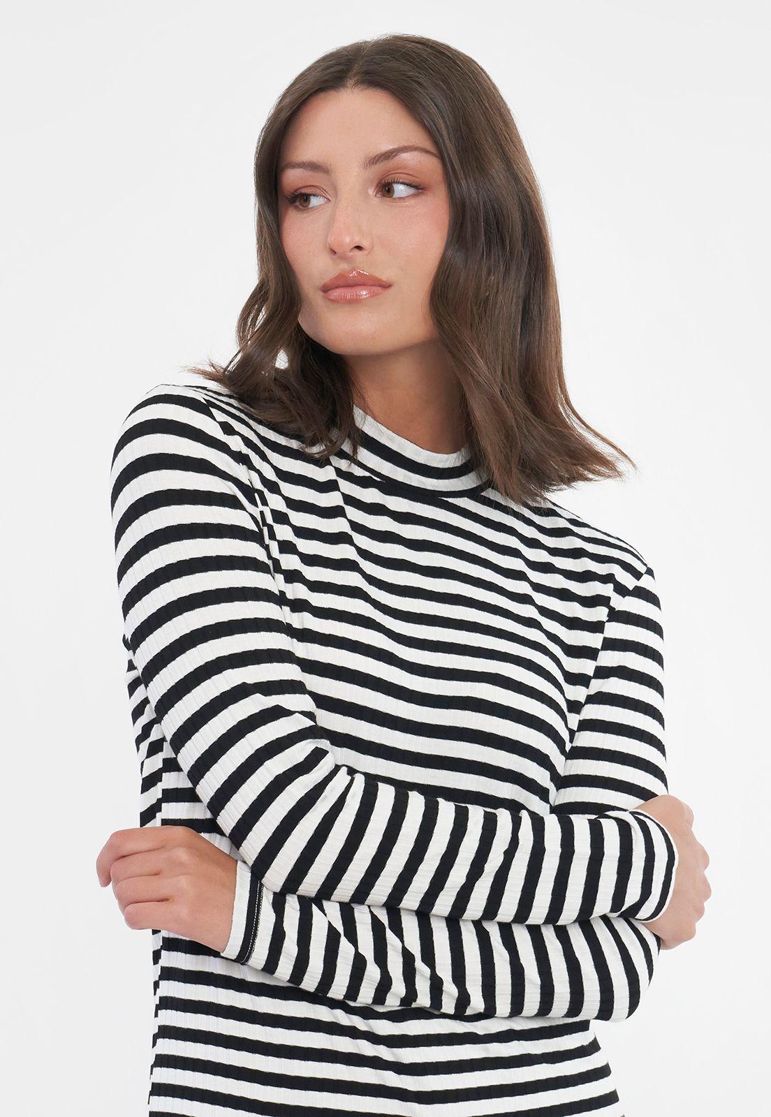 Polera Mujer Beatle Rib Negro/Blanco Corona-2