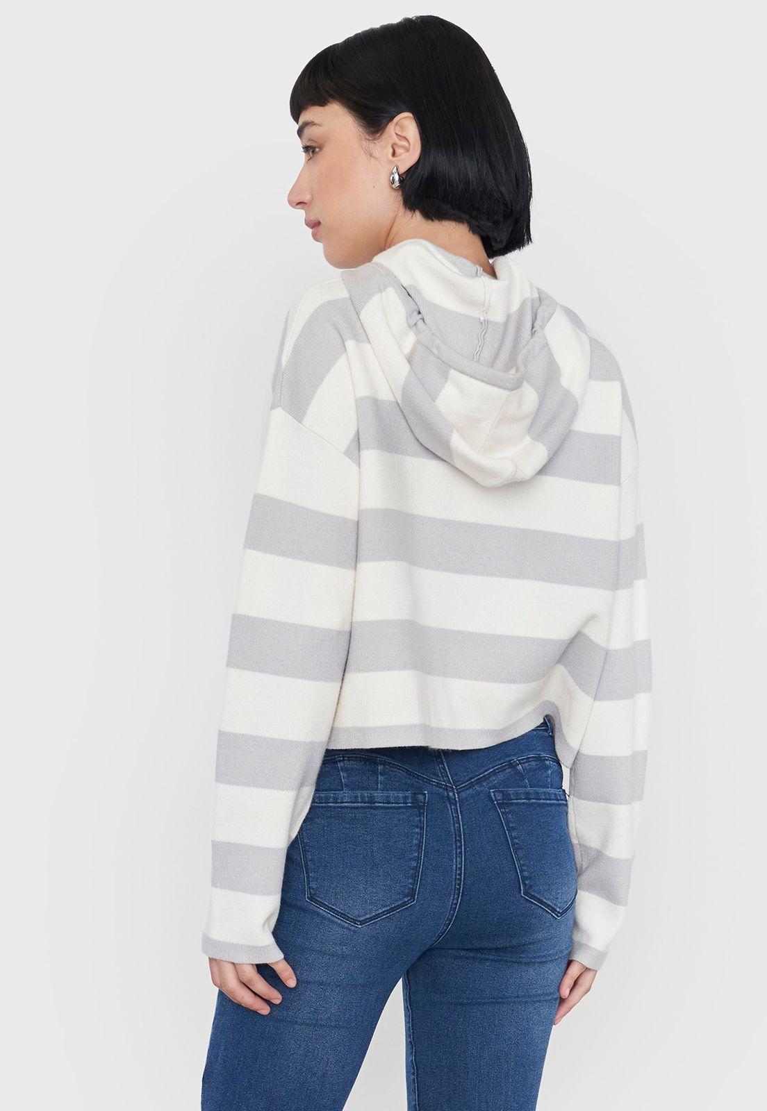Sweater Mujer Hoodie Gris Rayas Corona-1