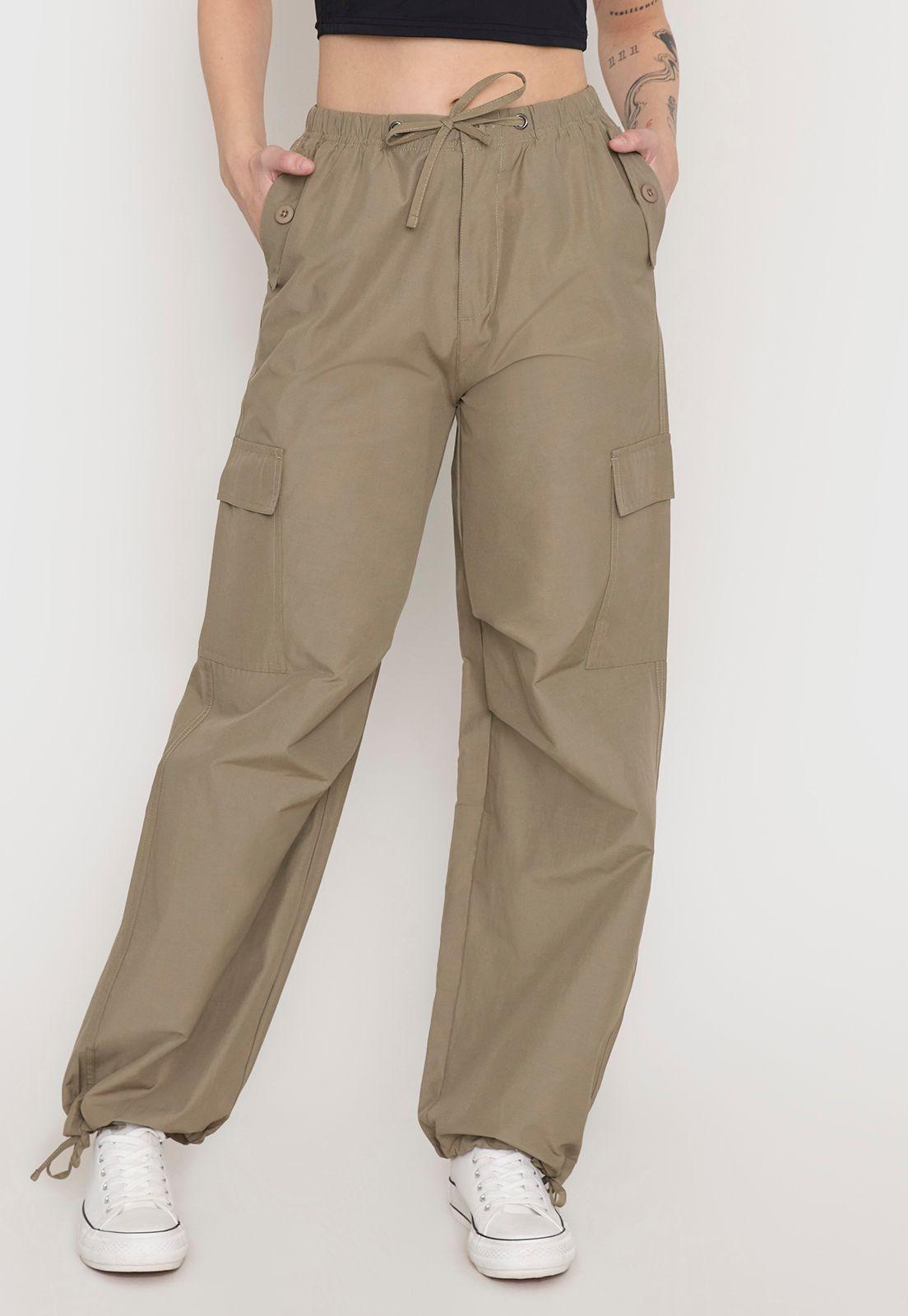 Pantalón Mujer Parachute Verde Militar Corona-1