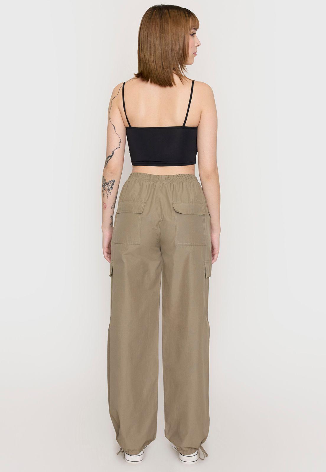 Pantalón Mujer Parachute Verde Militar Corona-2