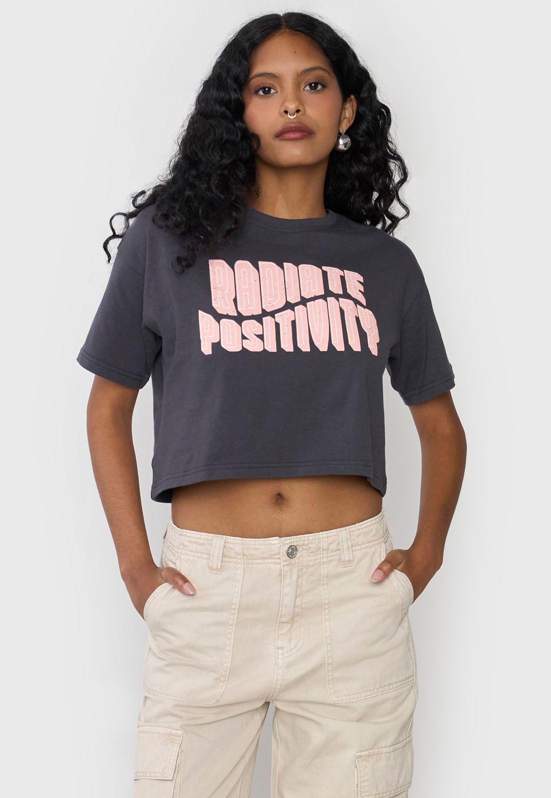 Polera Mujer Fun Manca Corta Crop Gris Oscuro Corona-0