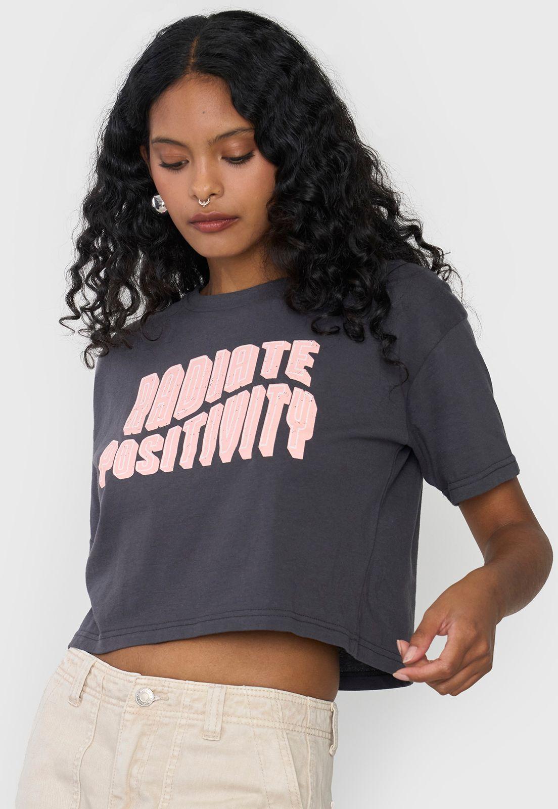 Polera Mujer Fun Manca Corta Crop Gris Oscuro Corona-2